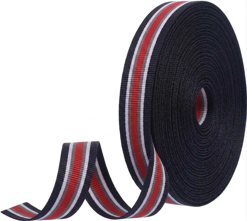 KIRMIZI GRİ BEYAZ DOKUMA ŞERİT 1 CM 50 METRE