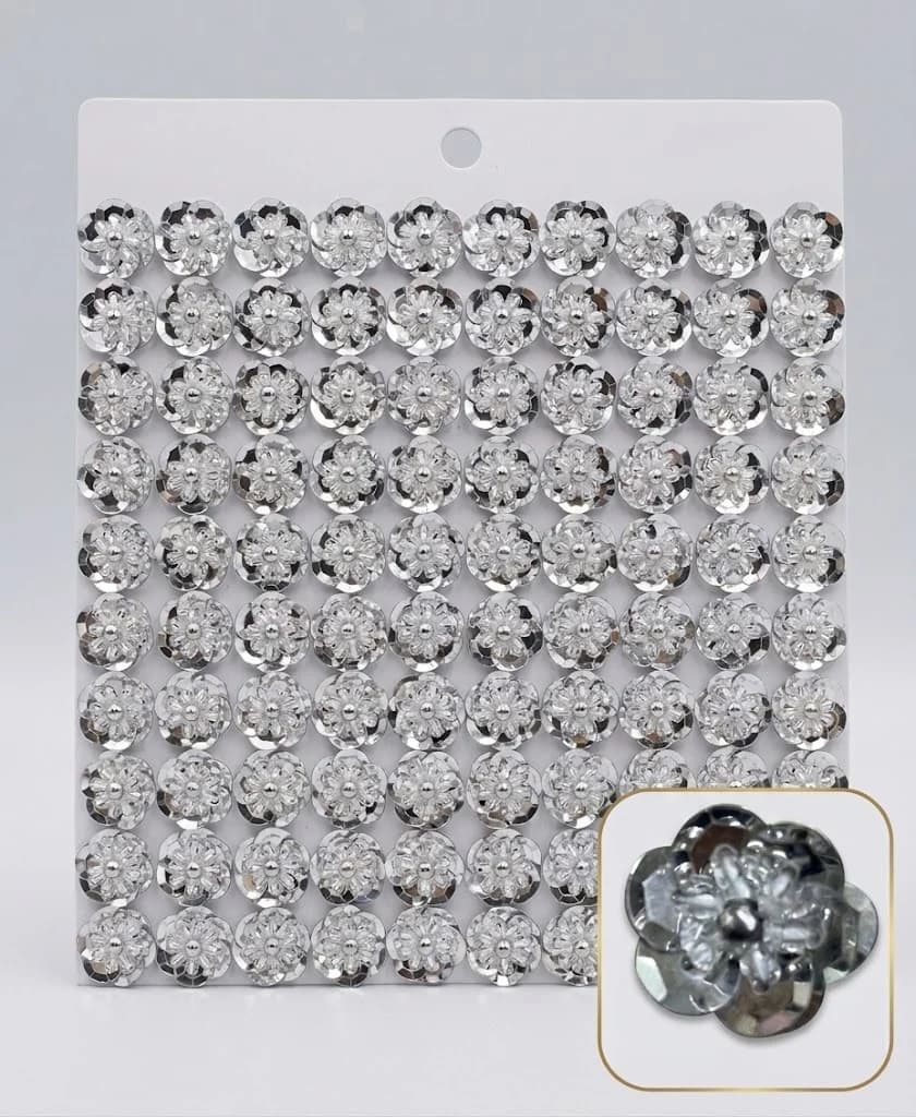GÜMÜŞ ÜÇ BOYUTLU ÇİÇEK 1 CM 100 ADET